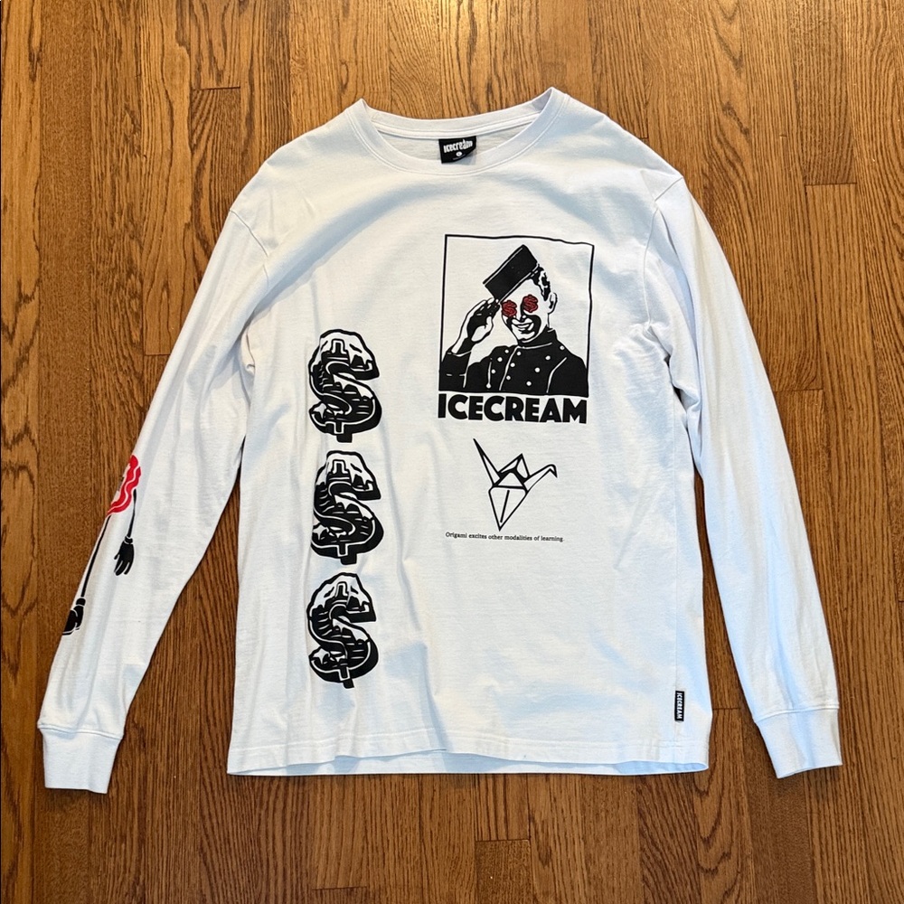 Icecream White and Black Graphic Long Sleeve Tee